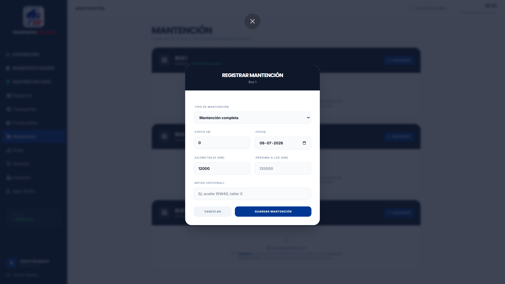 Registro de Mantención