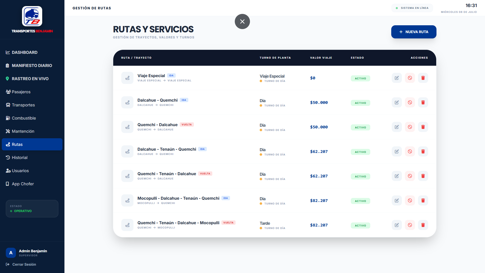 Rutas y Servicios