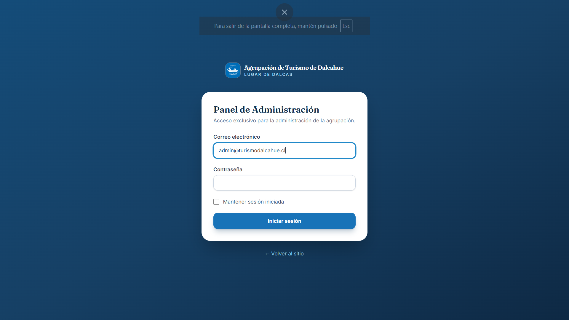 Login del panel administrativo